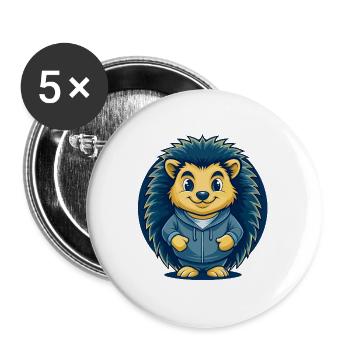 Mascotte de Cartoon Sedgehog Kawaii Logo clipart Badge - Lot de 5 grands badges (56 mm) - blanc - Devant