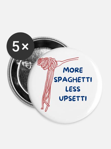 lustiges Spaghetti-Design - Buttons groß 56 mm (5er Pack) - Weiß