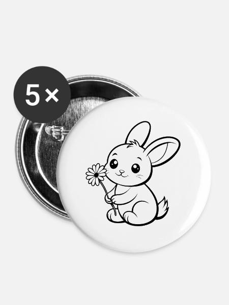Süßer Hase - Buttons groß 56 mm (5er Pack) - Weiß