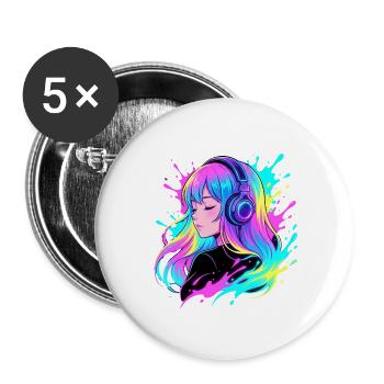 Neon Kopfhörer-Mädchen - Buttons groß 56 mm (5er Pack) - Weiß - Vorne