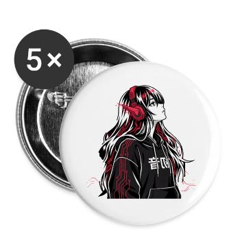 Cyberpunk Anime Hoodie - Buttons groß 56 mm (5er Pack) - Weiß - Vorne