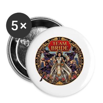Team Bride Kriegerin Blumen - Buttons groß 56 mm (5er Pack) - Weiß - Vorne