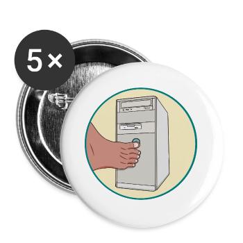 Retro 90s PC Power Button Toe Press Funny Tech - Buttons large 2.2''/56 mm (5-pack) - white - Front