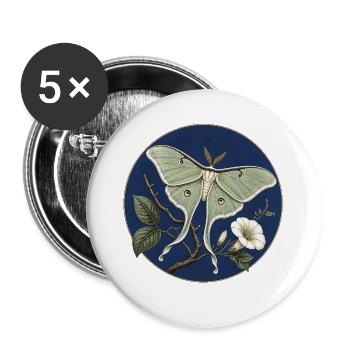 Actias luna (Luna Moth) – Illustration botanique - Lot de 5 grands badges (56 mm) - blanc - Devant