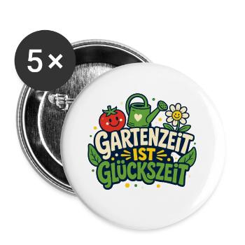 Gartenzeit ist Glückszeit - Buttons groß 56 mm (5er Pack) - Weiß - Vorne