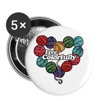 Cœur de laine vivant et colorée - Lot de 5 grands badges (56 mm) - blanc - Devant