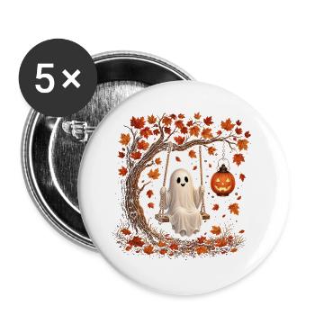 Fantôme d’Halloween en balançoire avec Automne de la citrouille - Lot de 5 grands badges (56 mm) - blanc - Devant