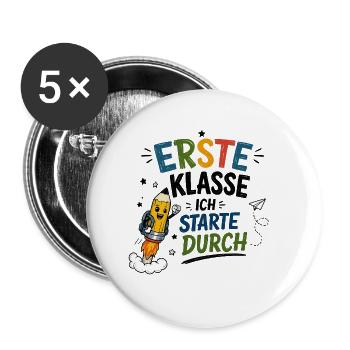 Erste Klasse Sternenstart - Buttons groß 56 mm (5er Pack) - Weiß - Vorne