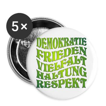 DEMOKRATIE - HALTUNG GRÜN - Buttons groß 56 mm (5er Pack) - Weiß - Vorne