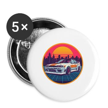 Retro 80er JDM Limousine Neon Cyber City Emblem - Buttons groß 56 mm (5er Pack) - Weiß - Vorne