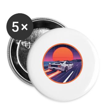 Retro 80er Cyber Supercar Neon Highway Emblem - Buttons groß 56 mm (5er Pack) - Weiß - Vorne