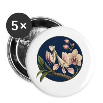 Mante religieuse sur orchidées - Lot de 5 grands badges (56 mm) - blanc - Devant