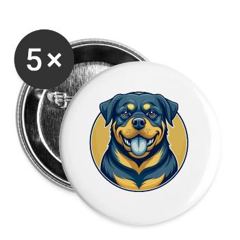 Rottweiler Hund Kawaii Maskottchen Cartoon Clipart Logo - Buttons groß 56 mm (5er Pack) - Weiß - Vorne