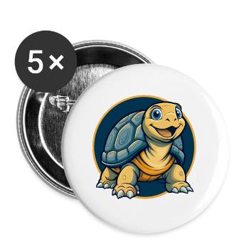 Tortoise Kawaii Maskottchen Cartoon Clipart Logo Abzeichen - Buttons groß 56 mm (5er Pack) - Weiß - Vorne