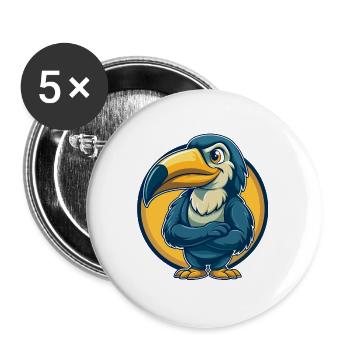Toucan Kawaii Maskottchen Cartoon Clipart Logo Abzeichen - Buttons groß 56 mm (5er Pack) - Weiß - Vorne