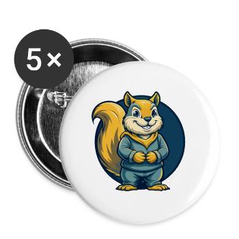 Squirrel Kawaii Mascot Cartoon Clipart Logo Badge - Buttons large 2.2''/56 mm (5-pack) - white - Front