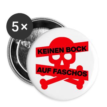 KEINEN BOCK AUF FASCHOS, NO NZS, NO AFD, SKULL ROT - Buttons groß 56 mm (5er Pack) - Weiß - Vorne