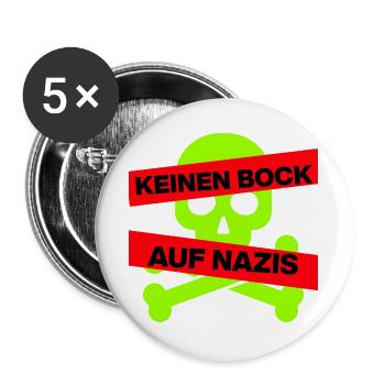 KEINEN BOCK AUF NAZIS, NO NZS, NO AFD, SKULL GRÜN - Buttons groß 56 mm (5er Pack) - Weiß - Vorne