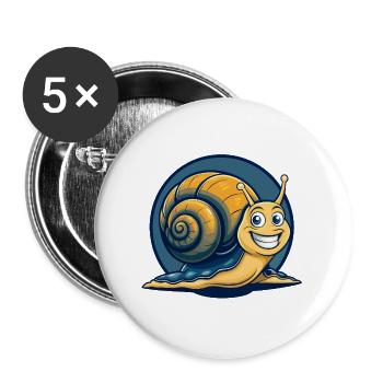 Snail Kawaii Maskottchen Cartoon-Charakter-Clipart-Logo - Buttons groß 56 mm (5er Pack) - Weiß - Vorne