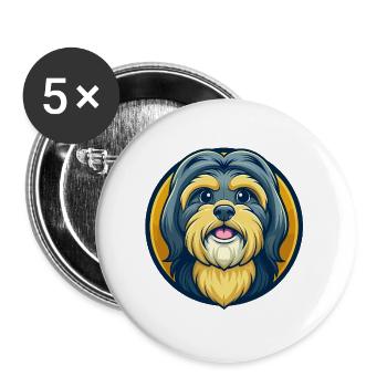 Shih Tzu Hund Kawaii Maskottchen Cartoon Clipart Logo - Buttons groß 56 mm (5er Pack) - Weiß - Vorne
