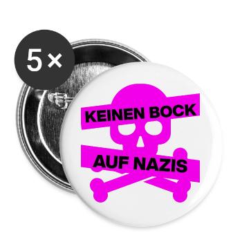 KEINEN BOCK AUF NAZIS, NO NZS, NO AFD, PINK SKULL - Buttons groß 56 mm (5er Pack) - Weiß - Vorne