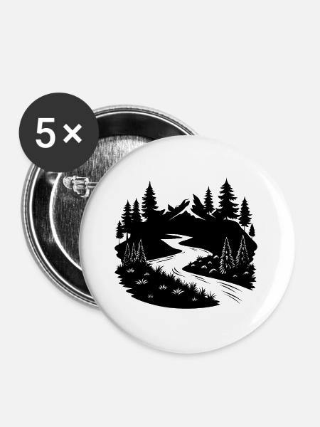 Flusslandschaft - Buttons groß 56 mm (5er Pack) - Weiß