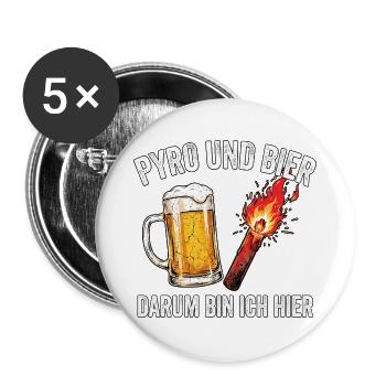 Pyro Und Bier Stadion - Buttons groß 56 mm (5er Pack) - Weiß - Vorne