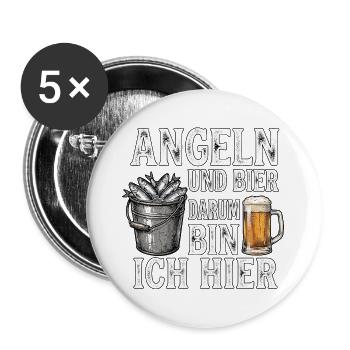 Hering Angeln Und Bier - Buttons groß 56 mm (5er Pack) - Weiß - Vorne
