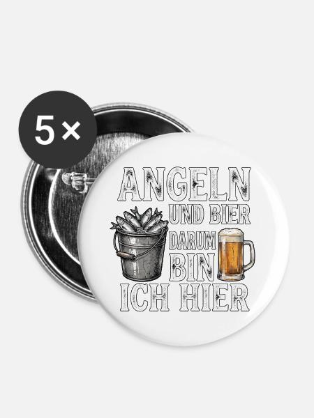 Hering Angeln Und Bier - Buttons groß 56 mm (5er Pack) - Weiß