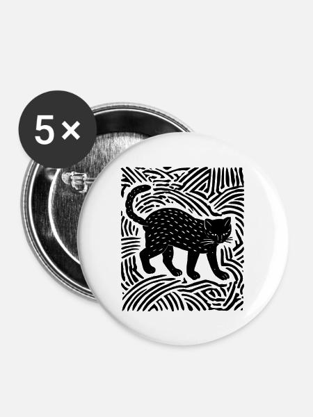 Psychedelische Schwarze Katze - Buttons groß 56 mm (5er Pack) - Weiß