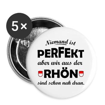 Doppelrote Rhön Zacken auf Schwarz - Buttons groß 56 mm (5er Pack) - Weiß - Vorne
