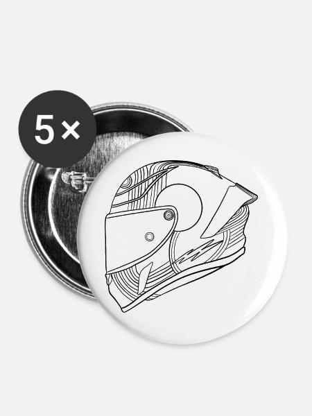 Schwarz Helm - Visier  - Buttons groß 56 mm (5er Pack) - Weiß