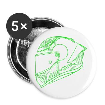 Casque vert néon - Visière - Lot de 5 grands badges (56 mm) - blanc - Devant