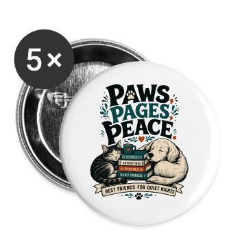 Books Pets Cat Dog Gift for Readers - Buttons large 2.2''/56 mm (5-pack) - white - Front