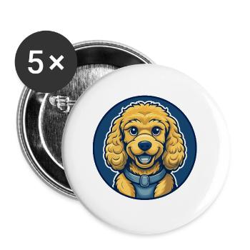 Pudelhund Kawaii Maskottchen Cartoon Clipart Logo - Buttons groß 56 mm (5er Pack) - Weiß - Vorne