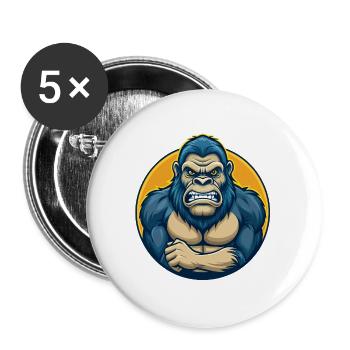 Gorilla Kawaii Maskottchen Cartoon Clipart Logo Abzeichen - Buttons groß 56 mm (5er Pack) - Weiß - Vorne