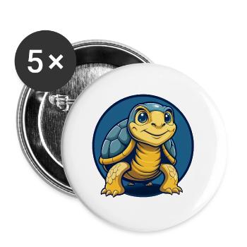 Turtle Kawaii Maskottchen Cartoon Clipart Logo Abzeichen - Buttons groß 56 mm (5er Pack) - Weiß - Vorne