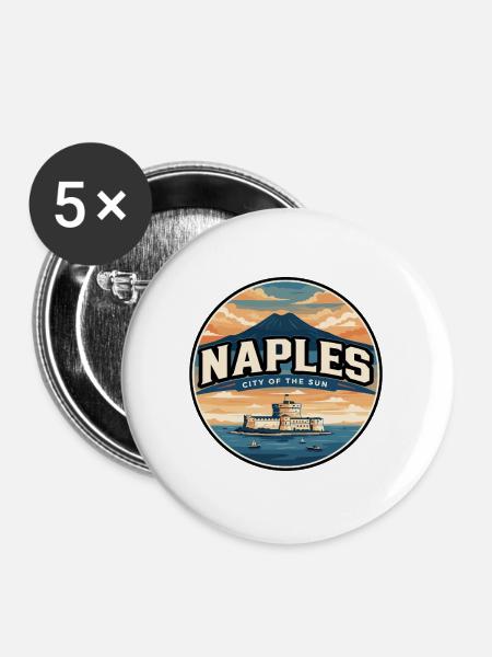 Retro Neapel Vesuv-Abzeichen - Buttons groß 56 mm (5er Pack) - Weiß