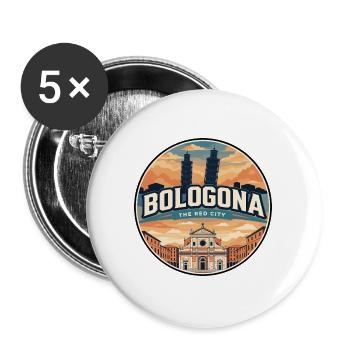 Insigne rétro de la Piazza Maggiore de Bologne - Lot de 5 grands badges (56 mm) - blanc - Devant