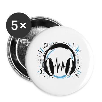 T-shirt Casque Audio Musique DJ Sound - Lot de 5 grands badges (56 mm) - blanc - Devant