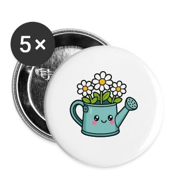 Blumige Gießkanne Cartoon - Buttons groß 56 mm (5er Pack) - Weiß - Vorne