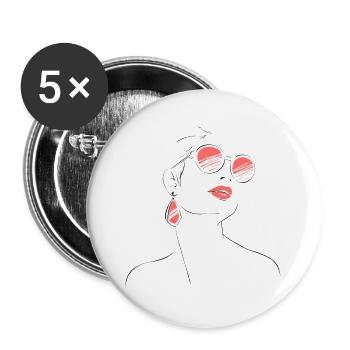 Croquis de lunettes de soleil de femme élégante - Lot de 5 grands badges (56 mm) - blanc - Devant
