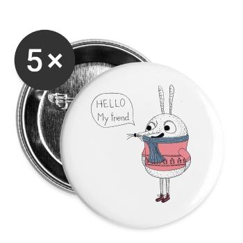 Süßer Hase Hello My Friend Cartoon - Buttons groß 56 mm (5er Pack) - Weiß - Vorne