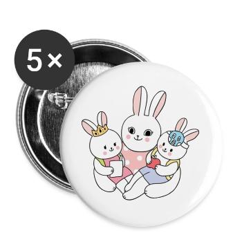 Süße Hasenfamilie mit Kindern Cartoon - Buttons groß 56 mm (5er Pack) - Weiß - Vorne