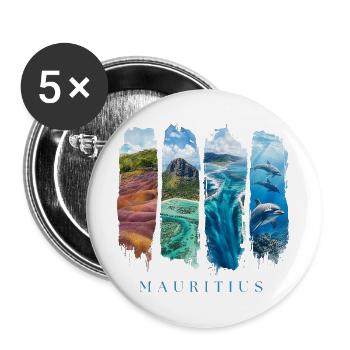 Mauritius Urlaub Travel – Strand & Ozean Motiv - Buttons groß 56 mm (5er Pack) - Weiß - Vorne