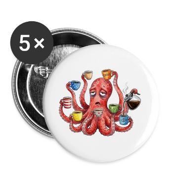 Müder Krake braucht Kaffee - Buttons groß 56 mm (5er Pack) - Weiß - Vorne