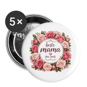 Beste Mama der Welt - Buttons groß 56 mm (5er Pack) - Weiß - Vorne