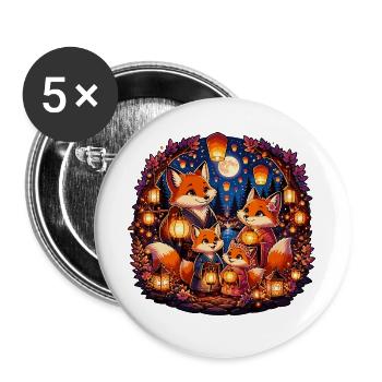 Fuchs-Familie Lanternenfest - Buttons groß 56 mm (5er Pack) - Weiß - Vorne