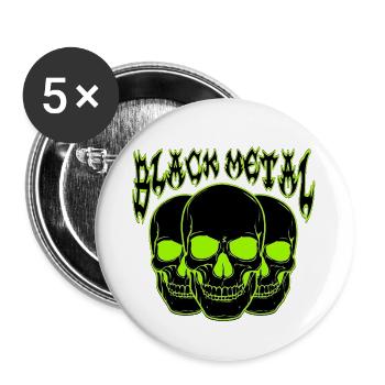 Neon-Schädel-Trio Black Metal  - Buttons groß 56 mm (5er Pack) - Weiß - Vorne
