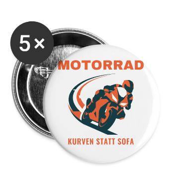 Motorrad Kurven Statt Sofa Biker Geschenk - Buttons groß 56 mm (5er Pack) - Weiß - Vorne